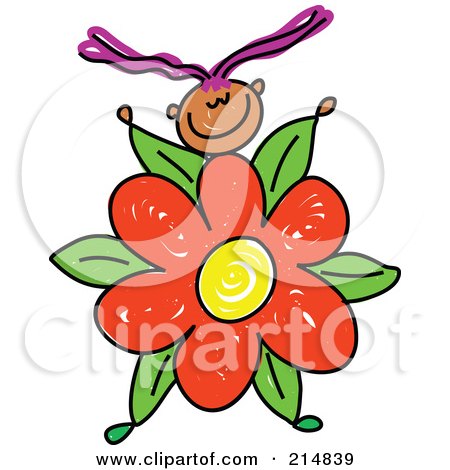 Royalty-Free (RF) Clipart Illustration of a Childs Sketch Of A Girl With A Flower Body by Prawny