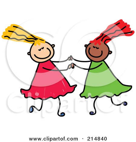 Royalty-Free (RF) Clipart Illustration of a Childs Sketch Of Two Girls Playing Together by Prawny