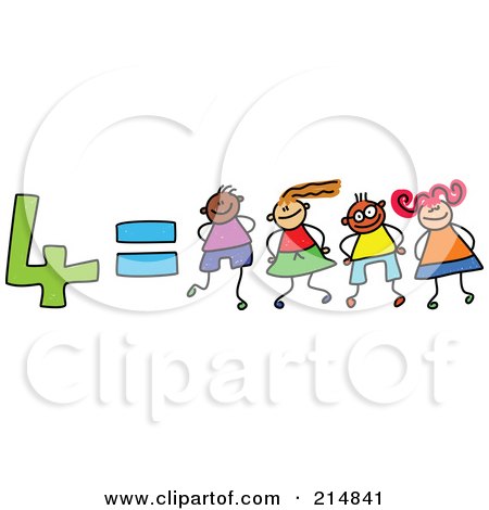 Royalty-Free (RF) Clipart Illustration of a Childs Sketch Of Four Equals 4 Children by Prawny