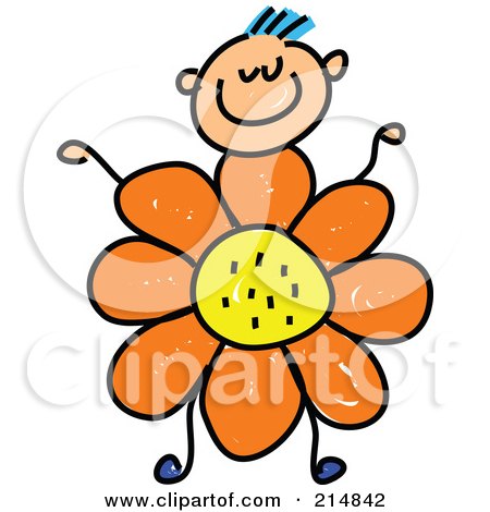 Royalty-Free (RF) Clipart Illustration of a Childs Sketch Of A Boy With A Flower Body by Prawny