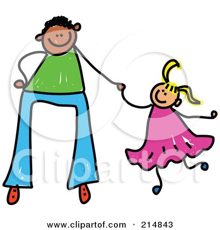 Royalty-Free (RF) Clipart Illustration of a Childs Sketch Of A Father Holding Hands With His Daughter - 3 by Prawny