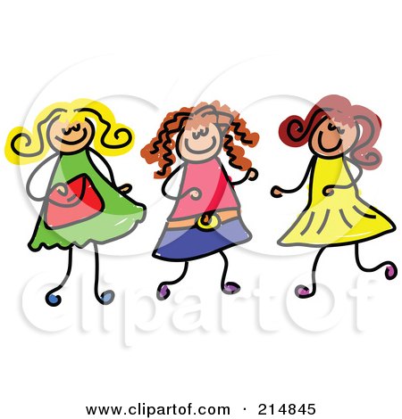 Royalty-Free (RF) Clipart Illustration of a Childs Sketch Of Three Girls Playing Together - 1 by Prawny