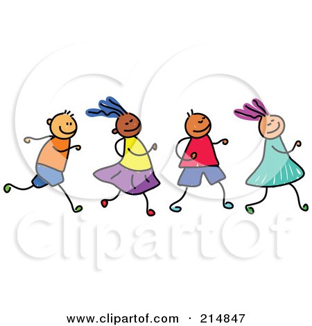Royalty-Free (RF) Clipart Illustration of a Childs Sketch Of A Row Of Four Running Kids by Prawny