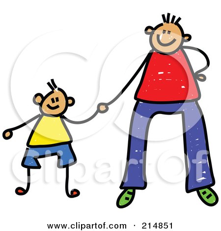 Royalty-Free (RF) Clipart Illustration of a Childs Sketch Of A Father Holding Hands With His Son - 1 by Prawny