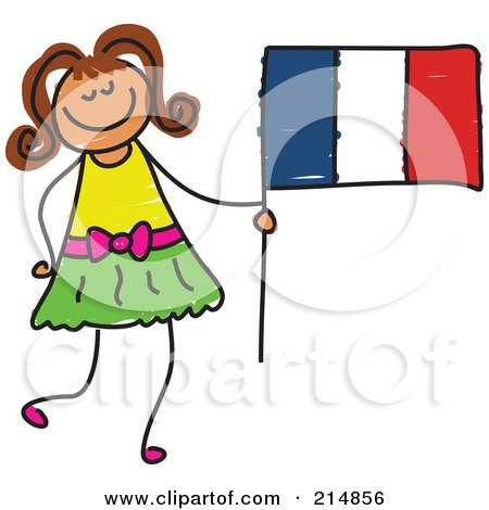 Royalty-Free (RF) Clipart Illustration of a Childs Sketch Of A Little Girl Holding A French Flag by Prawny