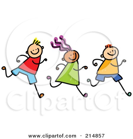 Royalty-Free (RF) Clipart Illustration of a Childs Sketch Of A Row Of Three Running Kids by Prawny