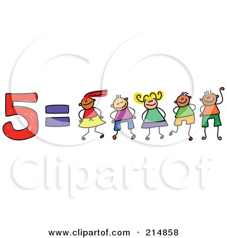 Royalty-Free (RF) Clipart Illustration of a Childs Sketch Of Five Equals 5 Children by Prawny