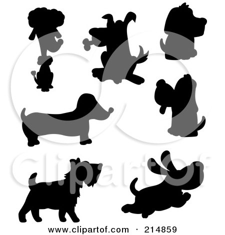 Royalty-Free (RF) Clipart Illustration of a Digital Collage Of Cartoon Dog Silhouettes by Cory Thoman