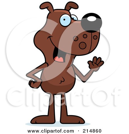 Royalty-Free (RF) Clipart Illustration of a Skinny Brown Dog Standing On His Hind Legs And Waving by Cory Thoman