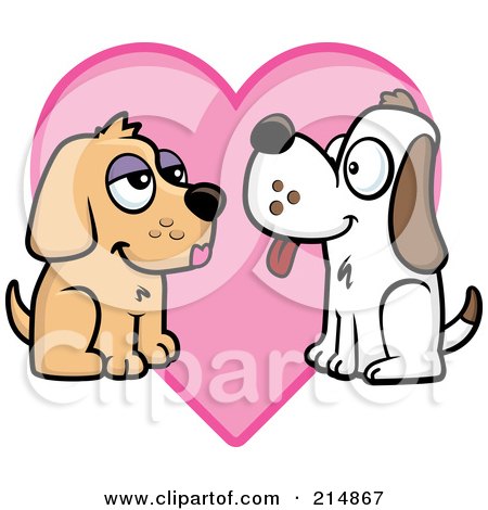 Royalty-Free (RF) Clipart Illustration of a Pair Of Dogs In Love Over A Pink Heart by Cory Thoman