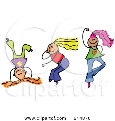 Royalty-Free (RF) Clipart Illustration of a Childs Sketch Of Three Girls Playing Together - 4 by Prawny