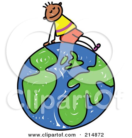 Royalty-Free (RF) Clipart Illustration of a Childs Sketch Of Childs Sketch Of A Boy Sitting On A Globe by Prawny