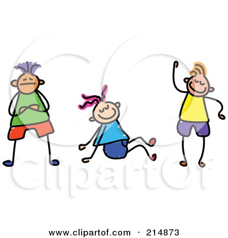 Royalty-Free (RF) Clipart Illustration of a Childs Sketch Of A Group Of Three Happy Kids - 1 by Prawny