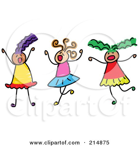 Royalty-Free (RF) Clipart Illustration of a Childs Sketch Of Three Girls Playing Together - 3 by Prawny
