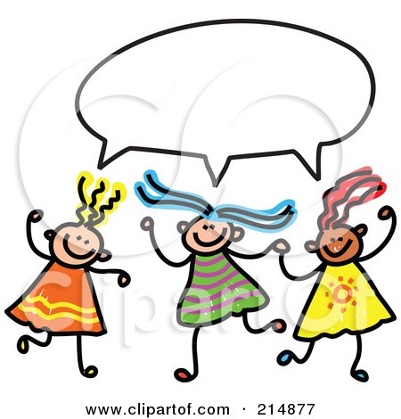 Royalty-Free (RF) Clipart Illustration of a Childs Sketch Of Three Girls With A Word Balloon by Prawny