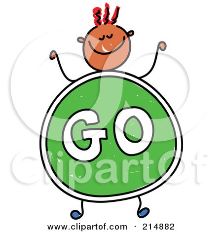 Royalty-Free (RF) Clipart Illustration of a Childs Sketch Of A Boy With A Go Sign Body by Prawny