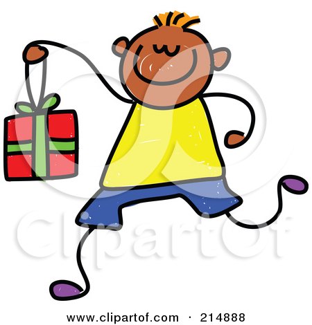 Royalty-Free (RF) Clipart Illustration of a Childs Sketch Of A Boy Carrying A Gift Box by Prawny