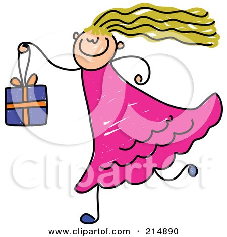 Royalty-Free (RF) Clipart Illustration of a Childs Sketch Of A Girl Carrying A Gift Box by Prawny