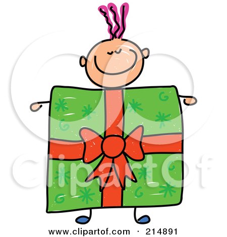 Royalty-Free (RF) Clipart Illustration of a Childs Sketch Of A Boy With A Present Body by Prawny