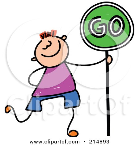 Royalty-Free (RF) Clipart Illustration of a Childs Sketch Of A Boy Walking With A Go Sign by Prawny