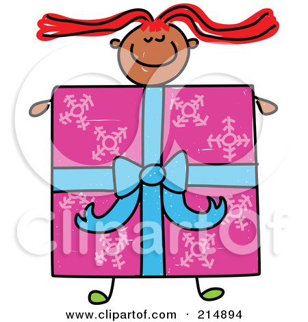 Royalty-Free (RF) Clipart Illustration of a Childs Sketch Of A Girl With A Present Body by Prawny