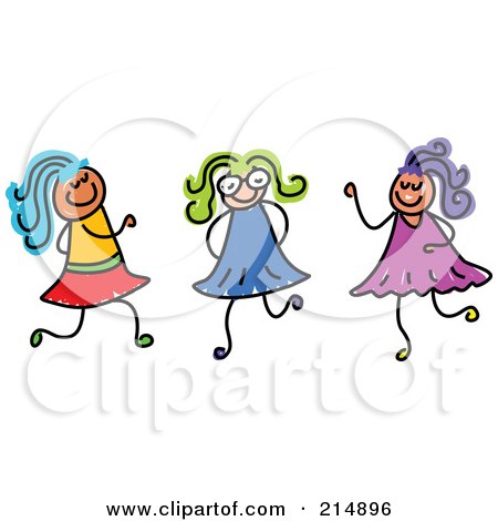 Royalty-Free (RF) Clipart Illustration of a Childs Sketch Of Three Girls Playing Together - 2 by Prawny