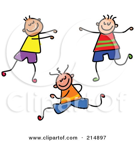 Royalty-Free (RF) Clipart Illustration of a Childs Sketch Of Three Boys - 1 by Prawny