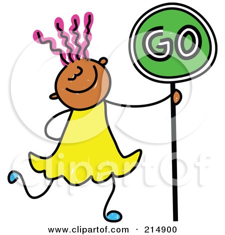Royalty-Free (RF) Clipart Illustration of a Childs Sketch Of A Girl Walking With A Go Sign by Prawny