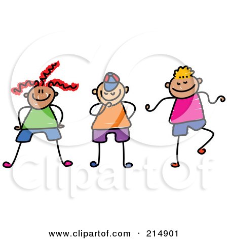 Royalty-Free (RF) Clipart Illustration of a Childs Sketch Of A Group Of Three Happy Kids - 2 by Prawny