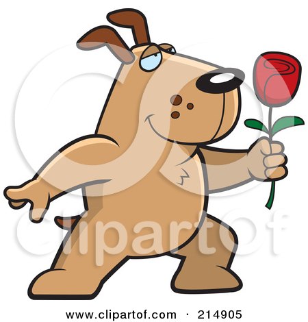 Royalty-Free (RF) Clipart Illustration of a Romantic Dog Presenting A Rose by Cory Thoman