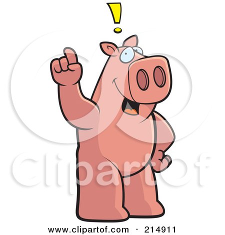 Royalty-Free (RF) Clipart Illustration of a Big Pig Standing On His Hind Legs, Holding His Finger Up With An Idea by Cory Thoman