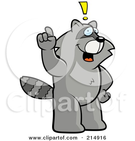Royalty-Free (RF) Clipart Illustration of a Big Raccoon Standing On His Hind Legs, Holding His Finger Up With An Idea by Cory Thoman