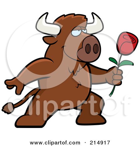 Royalty-Free (RF) Clipart Illustration of a Romantic Buffalo Presenting A Rose by Cory Thoman