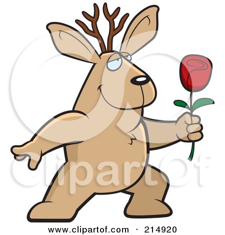 Royalty-Free (RF) Clipart Illustration of a Romantic Jackalope Presenting A Rose by Cory Thoman