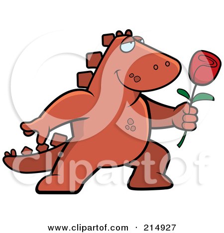 Royalty-Free (RF) Clipart Illustration of a Romantic Dinosaur Presenting A Rose by Cory Thoman