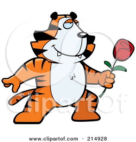 Royalty-Free (RF) Clipart Illustration of a Romantic Tiger Presenting A Rose by Cory Thoman