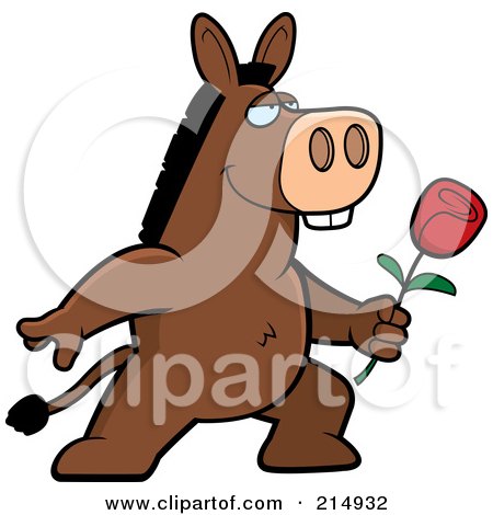 Royalty-Free (RF) Clipart Illustration of a Romantic Donkey Presenting A Rose by Cory Thoman