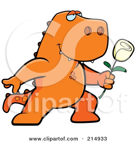 Royalty-Free (RF) Clipart Illustration of a Romantic Tyrannosaurus Rex Presenting A Rose by Cory Thoman