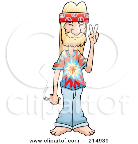 Royalty-Free (RF) Clipart Illustration of a Blond Hippie Guy Holding A Joint And Gesturing Peace by Cory Thoman