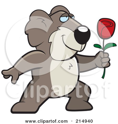 Royalty-Free (RF) Clipart Illustration of a Romantic Koala Presenting A Rose by Cory Thoman