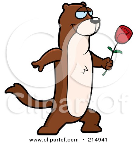 Royalty-Free (RF) Clipart Illustration of a Romantic Weasel Presenting A Rose by Cory Thoman