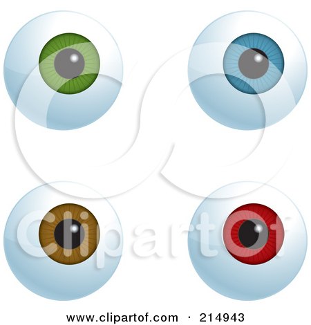 Royalty-Free (RF) Clipart Illustration of a Digital Collage Of Green, Blue, Brown And Red Eyeballs by Cory Thoman