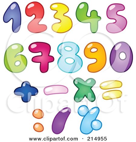 Royalty-Free (RF) Clipart Illustration of a Digital Collage Of Colorful Bubbly Numbers And Symbols by yayayoyo