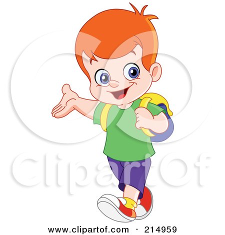 Royalty-Free (RF) Clipart Illustration of a Cute School Boy Walking With A Backpack by yayayoyo