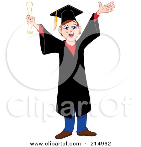 Royalty-Free (RF) Clipart Illustration of a Happy Young Graduating Boy In A Black Cap And Gown by yayayoyo