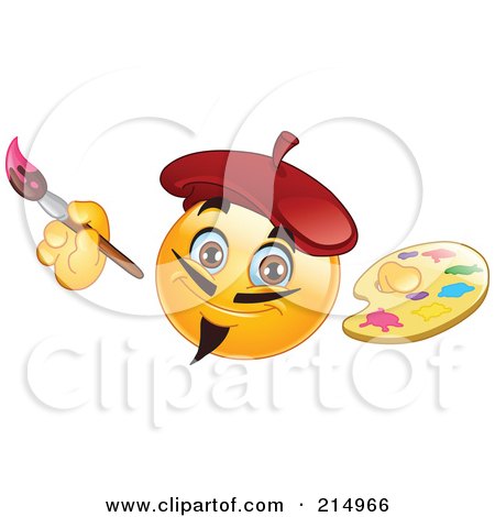 Royalty-Free (RF) Clipart Illustration of an Artist Emoticon Painting And Holding A Palette by yayayoyo