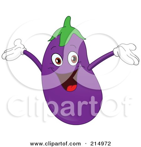 Royalty-Free (RF) Clipart Illustration of a Happy Eggplant Character Holding His Arms Up by yayayoyo