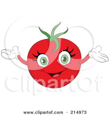 Royalty-Free (RF) Clipart Illustration of a Happy Tomato Character Holding His Arms Up by yayayoyo
