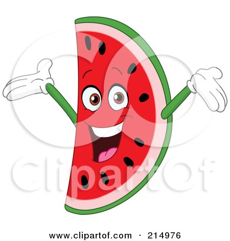 Royalty-Free (RF) Clipart Illustration of a Happy Watermelon Character Holding His Arms Up by yayayoyo