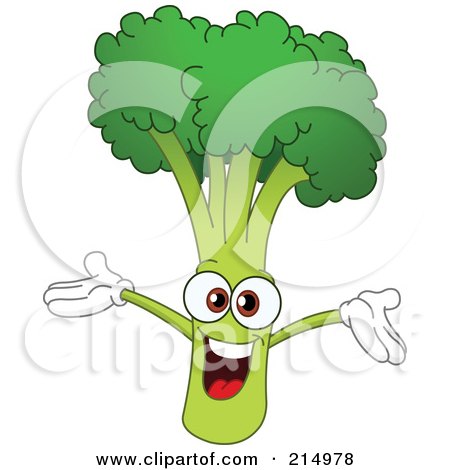 Royalty-Free (RF) Clipart Illustration of a Happy Broccoli Character Holding His Arms Up by yayayoyo